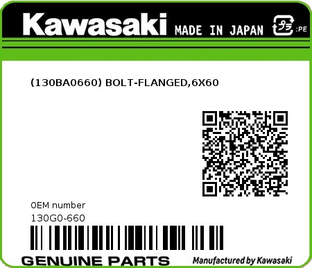 Product image: Kawasaki - 130G0-660 - (130BA0660) BOLT-FLANGED,6X60 