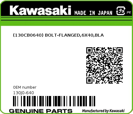 Product image: Kawasaki - 130J0-640 - (130CB0640) BOLT-FLANGED,6X40,BLA 