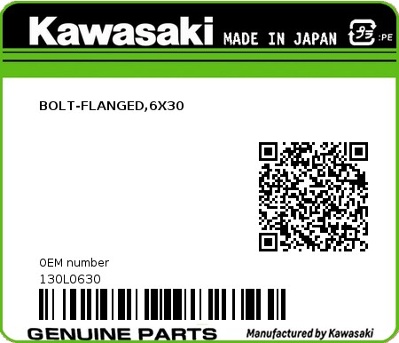 Product image: Kawasaki - 130L0630 - BOLT-FLANGED,6X30  0