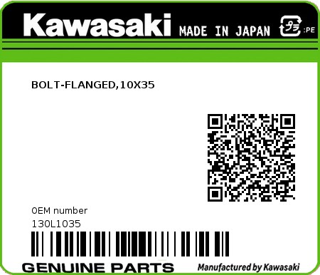 Product image: Kawasaki - 130L1035 - BOLT-FLANGED,10X35 