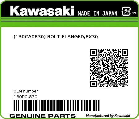 Product image: Kawasaki - 130P0-830 - (130CA0830) BOLT-FLANGED,8X30 