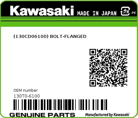 Product image: Kawasaki - 130T0-6100 - (130CD06100) BOLT-FLANGED 