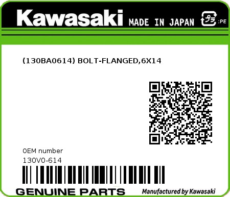 Product image: Kawasaki - 130V0-614 - (130BA0614) BOLT-FLANGED,6X14  0