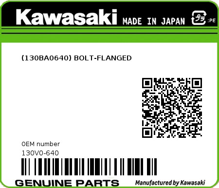 Product image: Kawasaki - 130V0-640 - (130BA0640) BOLT-FLANGED 