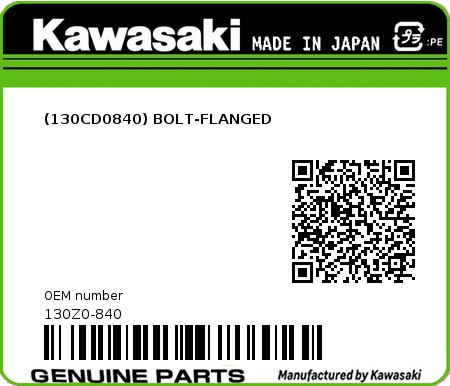 Product image: Kawasaki - 130Z0-840 - (130CD0840) BOLT-FLANGED  0