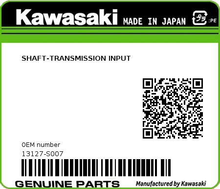 Product image: Kawasaki - 13127-S007 - SHAFT-TRANSMISSION INPUT  0