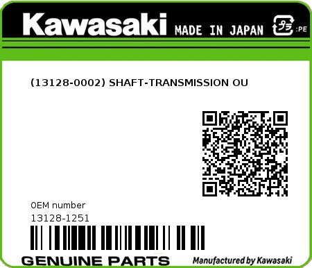Product image: Kawasaki - 13128-1251 - (13128-0002) SHAFT-TRANSMISSION OU  0