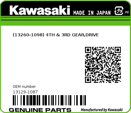 Product image: Kawasaki - 13129-1087 - (13260-1098) 4TH & 3RD GEAR,DRIVE 