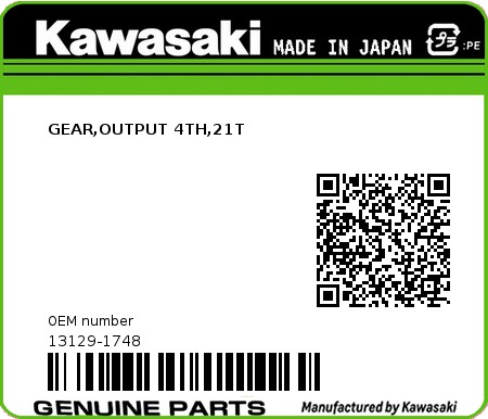 Product image: Kawasaki - 13129-1748 - GEAR,OUTPUT 4TH,21T  0