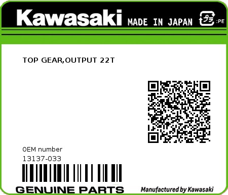 Product image: Kawasaki - 13137-033 - TOP GEAR,OUTPUT 22T 