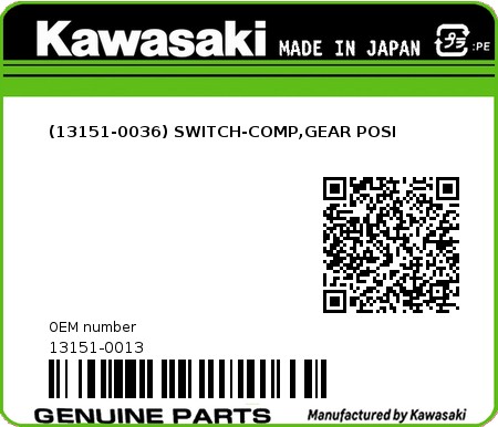 Product image: Kawasaki - 13151-0013 - (13151-0036) SWITCH-COMP,GEAR POSI  0