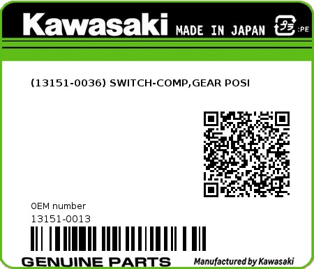 Product image: Kawasaki - 13151-0013 - (13151-0036) SWITCH-COMP,GEAR POSI 