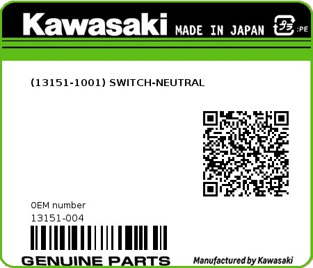 Product image: Kawasaki - 13151-004 - (13151-1001) SWITCH-NEUTRAL  0