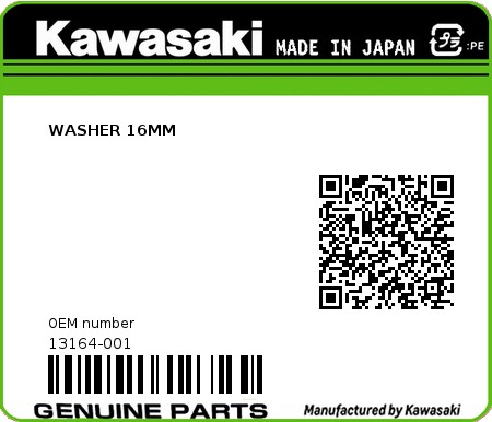 Product image: Kawasaki - 13164-001 - WASHER 16MM 