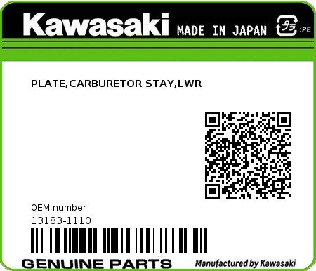 Product image: Kawasaki - 13183-1110 - PLATE,CARBURETOR STAY,LWR  0