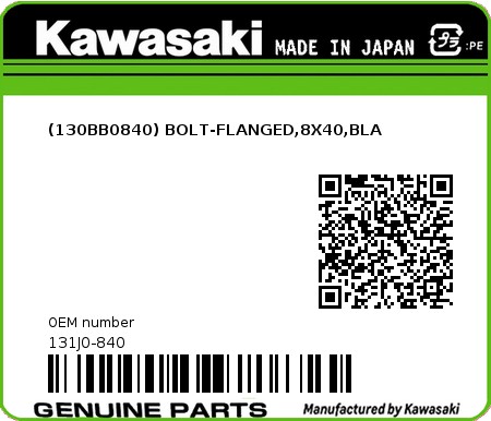 Product image: Kawasaki - 131J0-840 - (130BB0840) BOLT-FLANGED,8X40,BLA  0