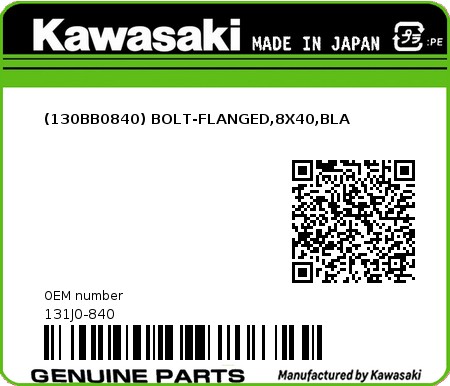 Product image: Kawasaki - 131J0-840 - (130BB0840) BOLT-FLANGED,8X40,BLA 