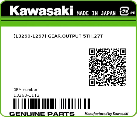 Product image: Kawasaki - 13260-1112 - (13260-1267) GEAR,OUTPUT 5TH,27T  0