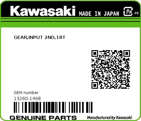 Product image: Kawasaki - 13260-1468 - GEAR,INPUT 2ND,18T 