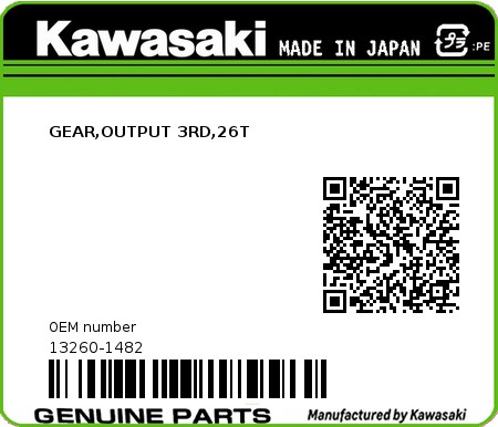 Product image: Kawasaki - 13260-1482 - GEAR,OUTPUT 3RD,26T  0