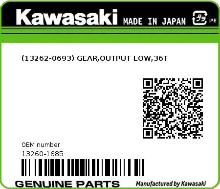 Product image: Kawasaki - 13260-1685 - (13262-0693) GEAR,OUTPUT LOW,36T 