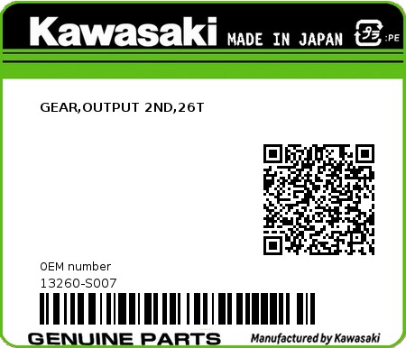 Product image: Kawasaki - 13260-S007 - GEAR,OUTPUT 2ND,26T 