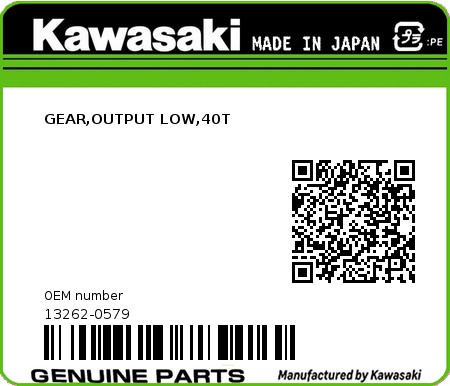 Product image: Kawasaki - 13262-0579 - GEAR,OUTPUT LOW,40T  0