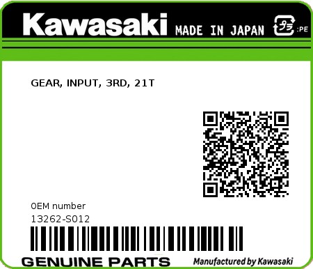 Product image: Kawasaki - 13262-S012 - GEAR, INPUT, 3RD, 21T  0