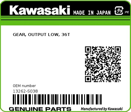 Product image: Kawasaki - 13262-S038 - GEAR, OUTPUT LOW, 36T  0