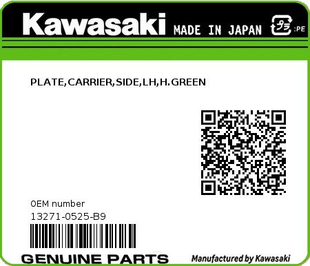 Product image: Kawasaki - 13271-0525-B9 - PLATE,CARRIER,SIDE,LH,H.GREEN 