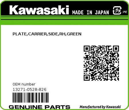 Product image: Kawasaki - 13271-0528-826 - PLATE,CARRIER,SIDE,RH,GREEN 