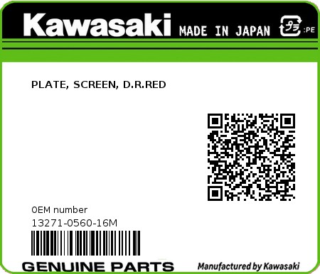 Product image: Kawasaki - 13271-0560-16M - PLATE, SCREEN, D.R.RED 