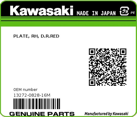 Product image: Kawasaki - 13272-0828-16M - PLATE, RH, D.R.RED 