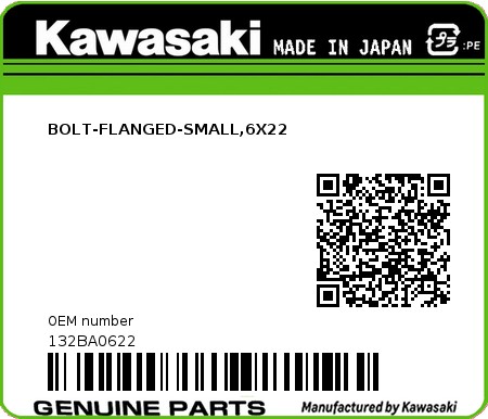 Product image: Kawasaki - 132BA0622 - BOLT-FLANGED-SMALL,6X22  0