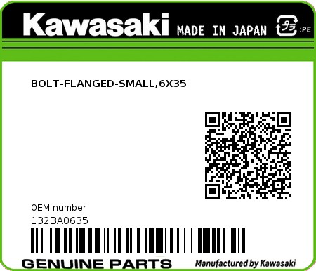 Product image: Kawasaki - 132BA0635 - BOLT-FLANGED-SMALL,6X35 