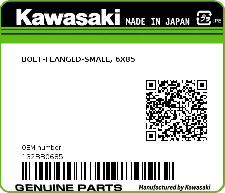 Product image: Kawasaki - 132BB0685 - BOLT-FLANGED-SMALL, 6X85  0