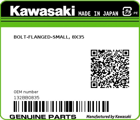 Product image: Kawasaki - 132BB0835 - BOLT-FLANGED-SMALL, 8X35  0