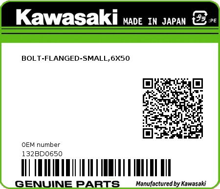 Product image: Kawasaki - 132BD0650 - BOLT-FLANGED-SMALL,6X50 