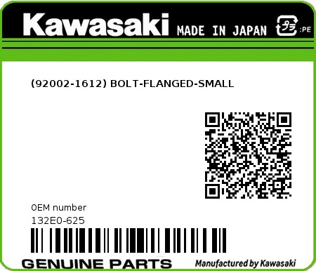 Product image: Kawasaki - 132E0-625 - (92002-1612) BOLT-FLANGED-SMALL 