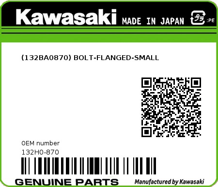 Product image: Kawasaki - 132H0-870 - (132BA0870) BOLT-FLANGED-SMALL 