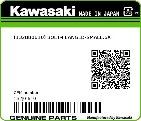 Product image: Kawasaki - 132J0-610 - (132BB0610) BOLT-FLANGED-SMALL,6X 