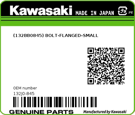 Product image: Kawasaki - 132J0-845 - (132BB0845) BOLT-FLANGED-SMALL 