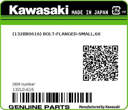 Product image: Kawasaki - 132L0-616 - (132BB0616) BOLT-FLANGED-SMALL,6X 