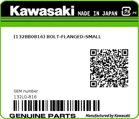 Product image: Kawasaki - 132L0-816 - (132BB0816) BOLT-FLANGED-SMALL 