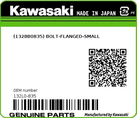 Product image: Kawasaki - 132L0-835 - (132BB0835) BOLT-FLANGED-SMALL 