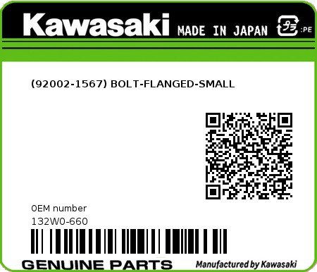 Product image: Kawasaki - 132W0-660 - (92002-1567) BOLT-FLANGED-SMALL  0