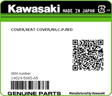 Product image: Kawasaki - 14024-5065-A5 - COVER,SEAT COVER,RH,C.P.RED 