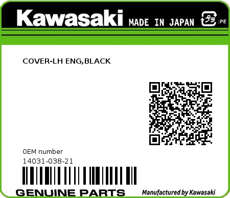 Product image: Kawasaki - 14031-038-21 - COVER-LH ENG,BLACK 