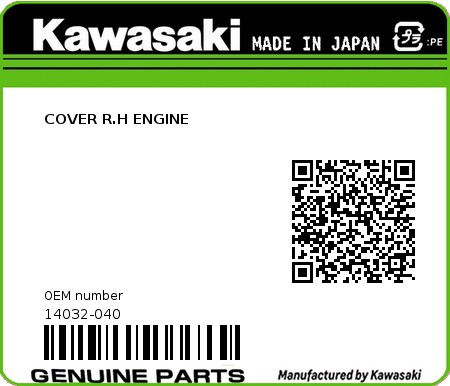 Product image: Kawasaki - 14032-040 - COVER R.H ENGINE 