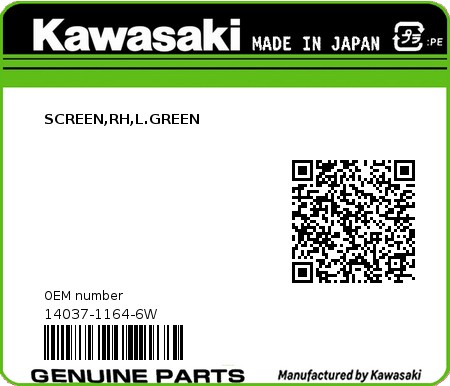 Product image: Kawasaki - 14037-1164-6W - SCREEN,RH,L.GREEN 